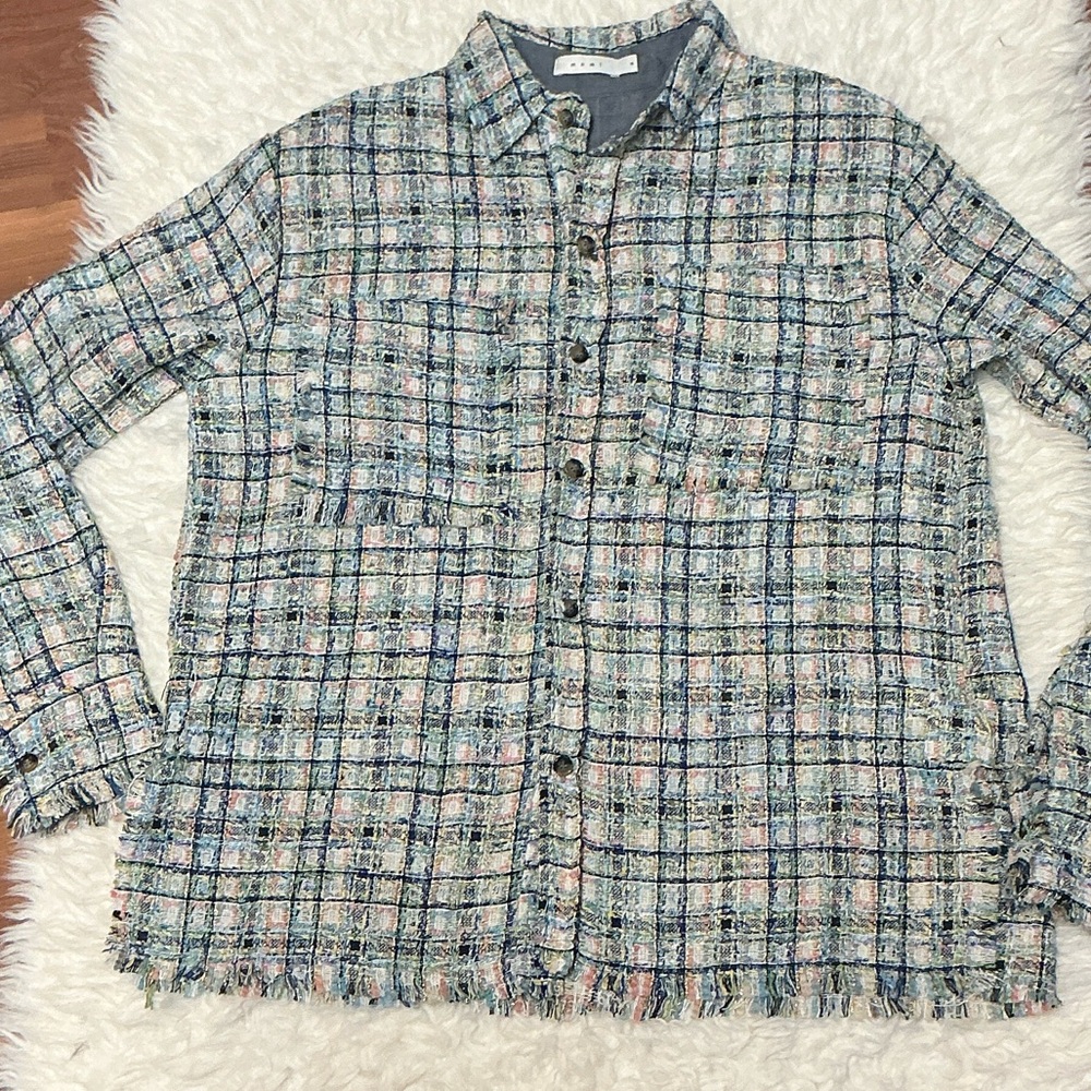 Mnml Plaid Tweed RAW EDGE Button-Up